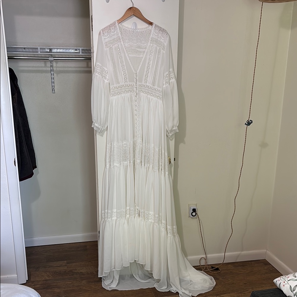 Boho White Lace Wedding Dress